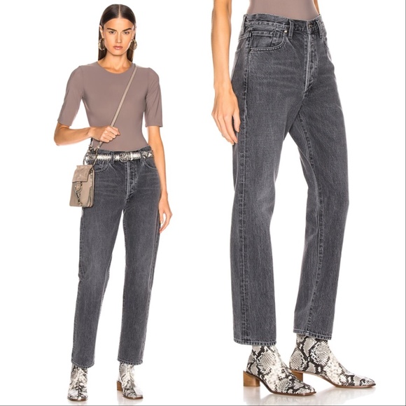 GOLDSIGN Benefit High Rise Relaxed Straight Farrow Cotton Jeans - Picture 1 of 13